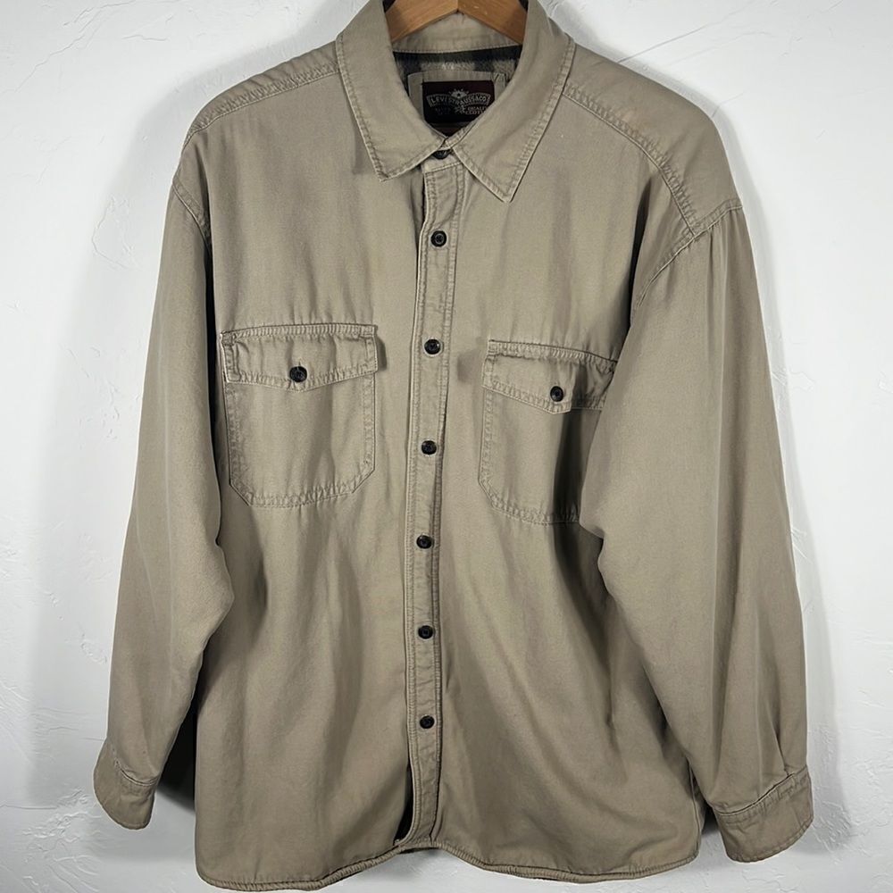 🔥🔥 Vintage Levi’s Blanket Lined Khaki Button Down Cotton Shirt - Sz L - EUC